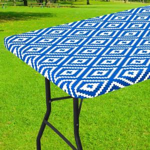 imageSmiry Rectangle Picnic Table Cloth Waterproof Elastic Fitted Outdoor Tablecloths for 6 Foot Tables Wipeable Flannel Backed Vinyl Table Cover for Camping Dining and Indoor 30quotx72quot GreyBlue