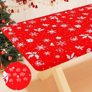 imageSmiry Rectangle Picnic Table Cloth Waterproof Elastic Fitted Outdoor Tablecloths for 6 Foot Tables Wipeable Flannel Backed Vinyl Table Cover for Camping Dining and Indoor 30quotx72quot GreyWhite  Red