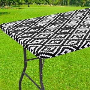 imageSmiry Rectangle Picnic Table Cloth Waterproof Elastic Fitted Outdoor Tablecloths for 6 Foot Tables Wipeable Flannel Backed Vinyl Table Cover for Camping Dining and Indoor 30quotx72quot GreyBlack