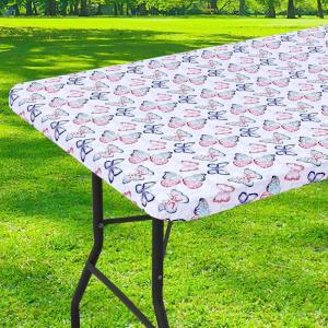 imageSmiry Rectangle Picnic Table Cloth Waterproof Elastic Fitted Outdoor Tablecloths for 6 Foot Tables Wipeable Flannel Backed Vinyl Table Cover for Camping Dining and Indoor 30quotx72quot GreyPink