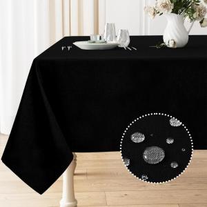imageSmiry Rectangle Table Cloth Linen Textured Waterproof Spillproof AntiWrinkle Burlap Tablecloth Washable Decorative Fabric Table Cover for Dining Party Banquet 52 x 70 Inch Sage GreenBlack