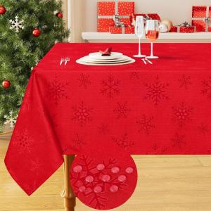 imageSmiry Rectangle Thanksgiving Tablecloth 52x70 Inch Fall Waterproof Damask Table Cloth Autumn Leaves Fabric Jacquard Table Covers for Harvest Parties and Holiday Dinner TurquoiseRed