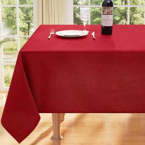 imageSmiry Rectangle Faux Linen Table Cloth Waterproof Burlap Fabric Tablecloth Washable Decorative Farmhouse Table Covers for Kitchen Dining Parties 60x84 Red