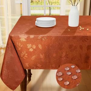 imageSmiry Thanksgiving Tablecloth 60x84 Inch Fall Waterproof Damask Table Cloth for Rectangle Table Autumn Leaves Fabric Jacquard Table Covers for Harvest Parties and Holiday Dinner BeigeRust