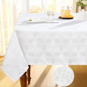 imageSmiry Thanksgiving Tablecloth 60x84 Inch Fall Waterproof Damask Table Cloth for Rectangle Table Autumn Leaves Fabric Jacquard Table Covers for Harvest Parties and Holiday Dinner BeigeBeige