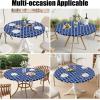 imageSmiry Round Picnic Tablecloth Waterproof Elastic Fitted Table Covers for 36quot  44quot Tables Wipeable Flannel Backed Vinyl Tablecloths for Camping Indoor Outdoor Grey ampamp WhiteNavy  White