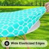 imageSmiry Round Picnic Tablecloth Waterproof Elastic Fitted Table Covers for 36quot  44quot Tables Wipeable Flannel Backed Vinyl Tablecloths for Camping Indoor Outdoor Grey ampamp WhiteTeal  White