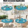 imageSmiry Round Picnic Tablecloth Waterproof Elastic Fitted Table Covers for 36quot  44quot Tables Wipeable Flannel Backed Vinyl Tablecloths for Camping Indoor Outdoor Grey ampamp WhiteTurquoise  White