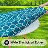 imageSmiry Round Picnic Tablecloth Waterproof Elastic Fitted Table Covers for 36quot  44quot Tables Wipeable Flannel Backed Vinyl Tablecloths for Camping Indoor Outdoor Grey ampamp WhiteTurquoise  White