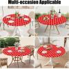 imageSmiry Round Picnic Tablecloth Waterproof Elastic Fitted Table Covers for 36quot  44quot Tables Wipeable Flannel Backed Vinyl Tablecloths for Camping Indoor Outdoor Grey ampamp WhiteRed  White