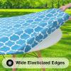 imageSmiry Round Picnic Tablecloth Waterproof Elastic Fitted Table Covers for 36quot  44quot Tables Wipeable Flannel Backed Vinyl Tablecloths for Camping Indoor Outdoor Grey ampamp WhiteLight Blue  White