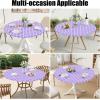 imageSmiry Round Picnic Tablecloth Waterproof Elastic Fitted Table Covers for 36quot  44quot Tables Wipeable Flannel Backed Vinyl Tablecloths for Camping Indoor Outdoor Grey ampamp WhiteLavender  White