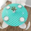 imageSmiry Round Picnic Tablecloth Waterproof Elastic Fitted Table Covers for 36quot  44quot Tables Wipeable Flannel Backed Vinyl Tablecloths for Camping Indoor Outdoor Grey ampamp WhiteTeal  White