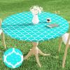 imageSmiry Round Picnic Tablecloth Waterproof Elastic Fitted Table Covers for 36quot  44quot Tables Wipeable Flannel Backed Vinyl Tablecloths for Camping Indoor Outdoor Grey ampamp WhiteTeal  White
