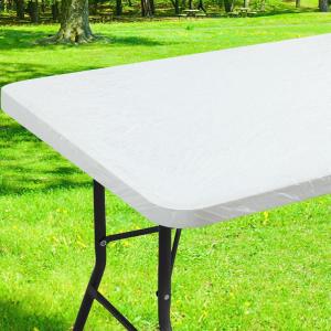 imageSmiry Rectangle Picnic Tablecloth Waterproof Elastic Fitted Table Covers for 6 Foot Tables Wipeable Vinyl Tablecloths for Camping Indoor Outdoor Clear 30x72 Inches