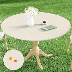 imageSmiry Round Picnic Tablecloth Waterproof Elastic Fitted Table Covers for 36quot  44quot Tables Wipeable Flannel Backed Vinyl Tablecloths for Camping Indoor Outdoor Grey ampamp WhiteIvory