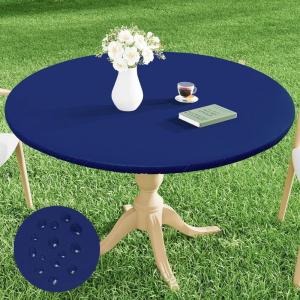 imageSmiry Round Picnic Tablecloth Waterproof Elastic Fitted Table Covers for 36quot  44quot Tables Wipeable Flannel Backed Vinyl Tablecloths for Camping Indoor Outdoor Grey ampamp WhiteNavy