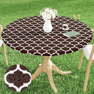 imageSmiry Round Picnic Tablecloth Waterproof Elastic Fitted Table Covers for 36quot  44quot Tables Wipeable Flannel Backed Vinyl Tablecloths for Camping Indoor Outdoor Grey ampamp WhiteCoffee  White