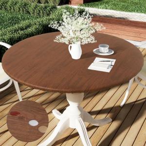 imageSmiry Round Picnic Tablecloth Waterproof Elastic Fitted Table Covers for 36quot  44quot Tables Wipeable Flannel Backed Vinyl Tablecloths for Camping Indoor Outdoor Grey ampamp WhiteBrown