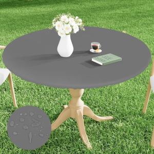 imageSmiry Round Picnic Tablecloth Waterproof Elastic Fitted Table Covers for 36quot  44quot Tables Wipeable Flannel Backed Vinyl Tablecloths for Camping Indoor Outdoor Grey ampamp WhiteGrey