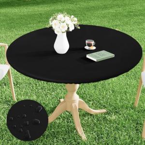 imageSmiry Round Picnic Tablecloth Waterproof Elastic Fitted Table Covers for 36quot  44quot Tables Wipeable Flannel Backed Vinyl Tablecloths for Camping Indoor Outdoor Grey ampamp WhiteBlack