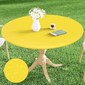 imageSmiry Round Picnic Tablecloth Waterproof Elastic Fitted Table Covers for 36quot  44quot Tables Wipeable Flannel Backed Vinyl Tablecloths for Camping Indoor Outdoor Grey ampamp WhiteYellow