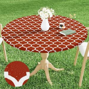 imageSmiry Round Picnic Tablecloth Waterproof Elastic Fitted Table Covers for 36quot  44quot Tables Wipeable Flannel Backed Vinyl Tablecloths for Camping Indoor Outdoor Grey ampamp WhiteRust  White