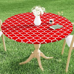 imageSmiry Round Picnic Tablecloth Waterproof Elastic Fitted Table Covers for 36quot  44quot Tables Wipeable Flannel Backed Vinyl Tablecloths for Camping Indoor Outdoor Grey ampamp WhiteRed  White