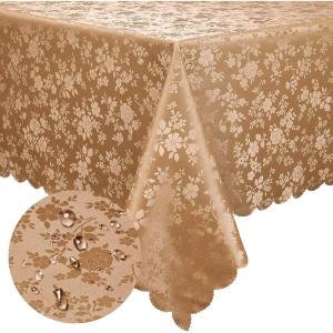 imageSmiry Round Table Cloth Waterproof Heavy Duty Vinyl Tablecloths Wipeable Washable Table Cover for Kitchen and Dining Room Brown 60quot x 60quotBrown