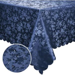 imageSmiry Round Table Cloth Waterproof Heavy Duty Vinyl Tablecloths Wipeable Washable Table Cover for Kitchen and Dining Room Brown 60quot x 60quotNavy Blue