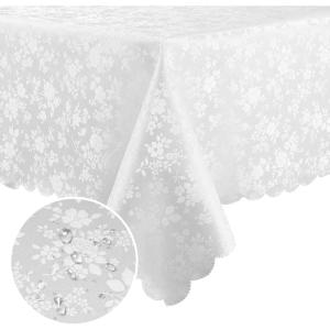 imageSmiry Round Table Cloth Waterproof Heavy Duty Vinyl Tablecloths Wipeable Washable Table Cover for Kitchen and Dining Room Brown 60quot x 60quotWhite