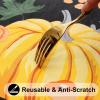 imageSmiry Plastic Thanksgiving Tablecloth Fall Pumpkin Waterproof Elastic Fitted Table Covers for 36quot  44quot Tables Wipeable Flannel Backed Vinyl Tablecloths for Autumn Harvest Parties BlackBlack  Orange