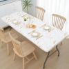 imageSmiry Rectangle Picnic Table Cover Waterproof Elastic Fitted Vinyl Tablecloth for 6 Foot Tables Wipeable Flannel Backed Camping Tablecloths Protector for Indoor Outdoor Beige 30x72 InchesWhite