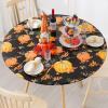 imageSmiry Round Table Cloth Cover Elastic Fitted Flannel Backed Vinyl Tablecloths for 36quot44quot Round Tables Waterproof Wipeable Table Covers for Indoor Outdoor Picnic and Camping GreyBlack  Orange