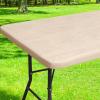 imageSmiry Rectangle Picnic Table Cover Waterproof Elastic Fitted Vinyl Tablecloth for 6 Foot Tables Wipeable Flannel Backed Camping Tablecloths Protector for Indoor Outdoor Beige 30x72 InchesBeige