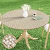 imageSmiry Round Table Cloth Cover Elastic Fitted Flannel Backed Vinyl Tablecloths for 36quot44quot Round Tables Waterproof Wipeable Table Covers for Indoor Outdoor Picnic and Camping GreySand