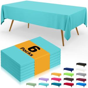 imageSmiry Disposable Table Cloth  6 Pack 54 x 108 Inch Waterproof Rectangle Tablecloths for Parties Decorative Plastic Table Cover Leakproof ampamp Sturdy WhiteTeal