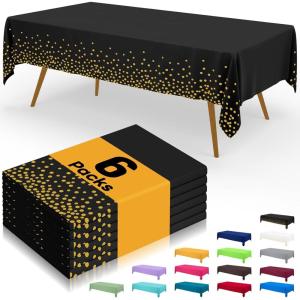 imageSmiry Disposable Table Cloth  6 Pack 54 x 108 Inch Waterproof Rectangle Tablecloths for Parties Decorative Plastic Table Cover Leakproof ampamp Sturdy WhiteBlack  Gold
