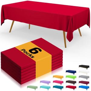 imageSmiry Disposable Table Cloth  6 Pack 54 x 108 Inch Waterproof Rectangle Tablecloths for Parties Decorative Plastic Table Cover Leakproof ampamp Sturdy WhiteRed