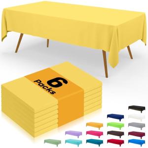 imageSmiry Disposable Table Cloth  6 Pack 54 x 108 Inch Waterproof Rectangle Tablecloths for Parties Decorative Plastic Table Cover Leakproof ampamp Sturdy WhiteYellow
