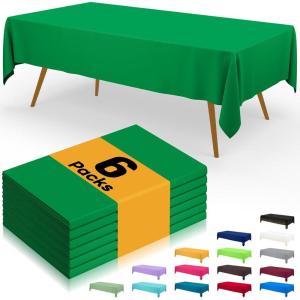 imageSmiry Disposable Table Cloth  6 Pack 54 x 108 Inch Waterproof Rectangle Tablecloths for Parties Decorative Plastic Table Cover Leakproof ampamp Sturdy WhiteGreen