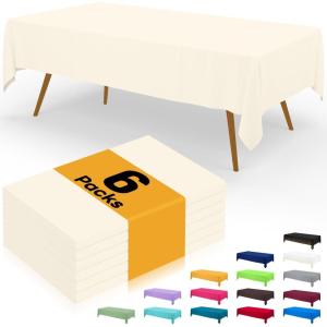 imageSmiry Disposable Table Cloth  6 Pack 54 x 108 Inch Waterproof Rectangle Tablecloths for Parties Decorative Plastic Table Cover Leakproof ampamp Sturdy WhiteBeige
