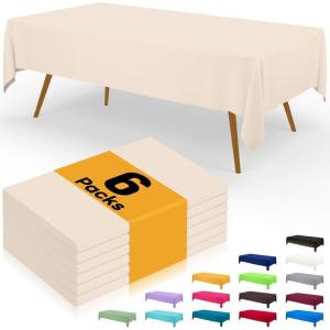 imageSmiry Disposable Table Cloth  6 Pack 54 x 108 Inch Waterproof Rectangle Tablecloths for Parties Decorative Plastic Table Cover Leakproof ampamp Sturdy WhiteIvory
