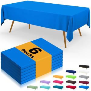 imageSmiry Disposable Table Cloth  6 Pack 54 x 108 Inch Waterproof Rectangle Tablecloths for Parties Decorative Plastic Table Cover Leakproof ampamp Sturdy WhiteBlue