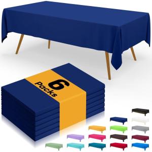 imageSmiry Disposable Table Cloth  6 Pack 54 x 108 Inch Waterproof Rectangle Tablecloths for Parties Decorative Plastic Table Cover Leakproof ampamp Sturdy WhiteNavy