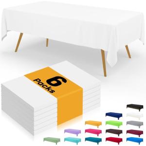 imageSmiry Disposable Table Cloth  6 Pack 54 x 108 Inch Waterproof Rectangle Tablecloths for Parties Decorative Plastic Table Cover Leakproof ampamp Sturdy WhiteWhite