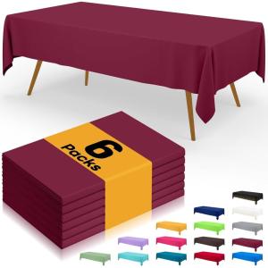 imageSmiry Disposable Table Cloth  6 Pack 54 x 108 Inch Waterproof Rectangle Tablecloths for Parties Decorative Plastic Table Cover Leakproof ampamp Sturdy WhiteWine Red