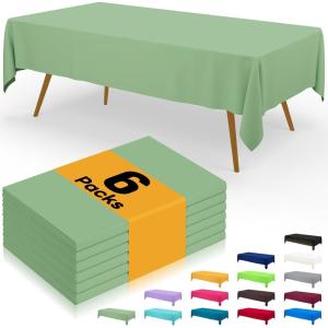 imageSmiry Disposable Table Cloth  6 Pack 54 x 108 Inch Waterproof Rectangle Tablecloths for Parties Decorative Plastic Table Cover Leakproof ampamp Sturdy WhiteSage Green
