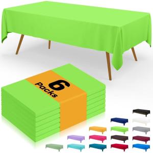 imageSmiry Disposable Table Cloth  6 Pack 54 x 108 Inch Waterproof Rectangle Tablecloths for Parties Decorative Plastic Table Cover Leakproof ampamp Sturdy WhiteLime Green
