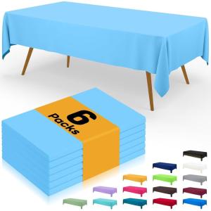 imageSmiry Disposable Table Cloth  6 Pack 54 x 108 Inch Waterproof Rectangle Tablecloths for Parties Decorative Plastic Table Cover Leakproof ampamp Sturdy WhiteLight Blue